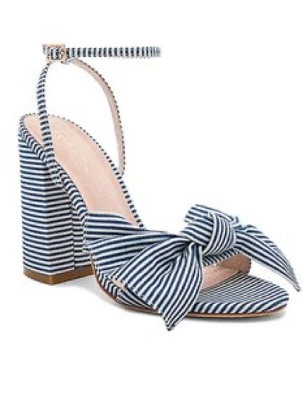 REVOLVE RAYE Edita Striped Bow Block Heel Sandals Blue White Size 6.5 NEW